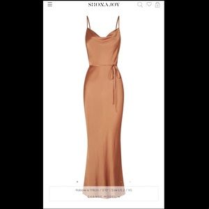 Shona Joy Copper Satin Cowl Neck Midi Bridesmaids Dress